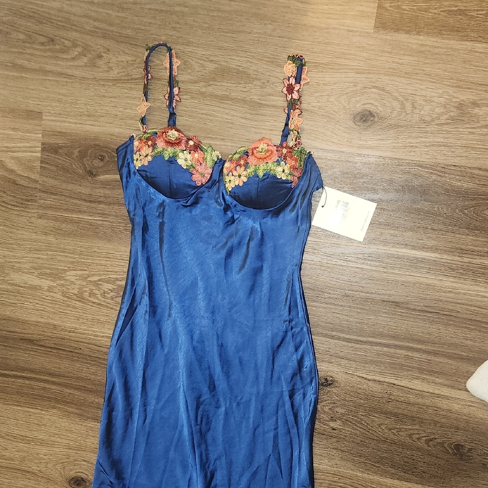 Hello Molly Blue Dress with Floral Accents